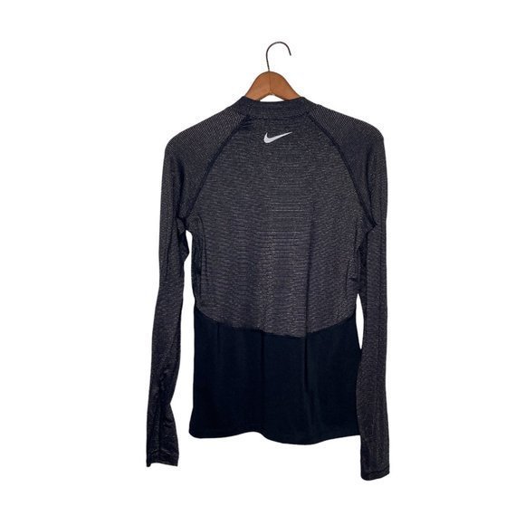 Nike Medium M Black Gold Silver Sparkle Pro Warm Pullover Long Sleeve Top Shirt - Picture 3 of 5
